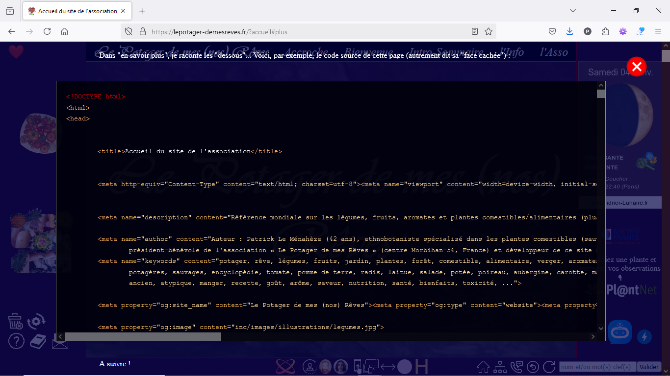 Screen aperçu du code HTML de la/cette page d'accueil